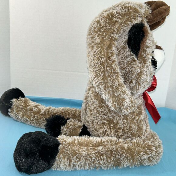 Walmart Lge Racoon Plush Hanging Stuffed Animal Brown Flexible Hugging RedRibbon - Picture 8 of 12